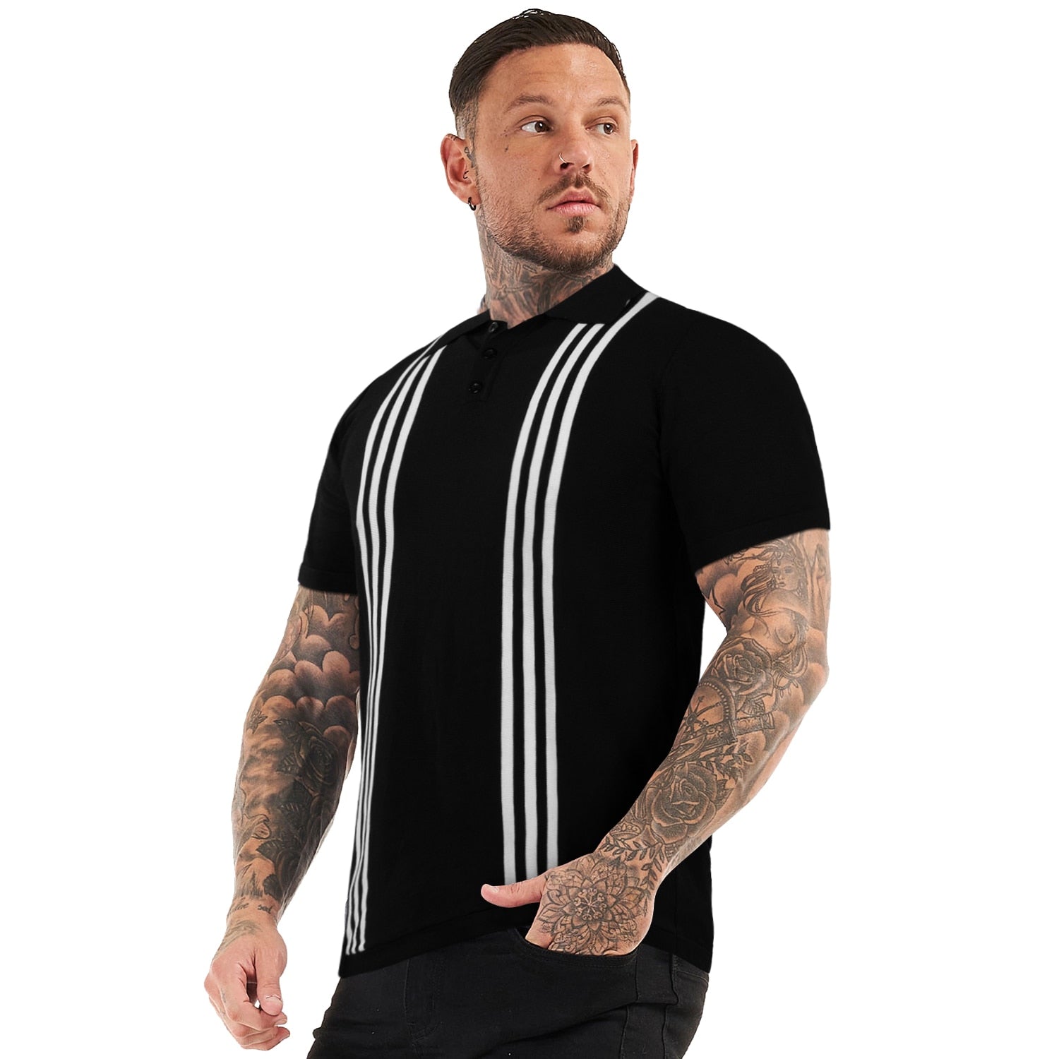 PREMIUM SHORT SLEEVE SLIM FIT POLO - BLACK/WHITE