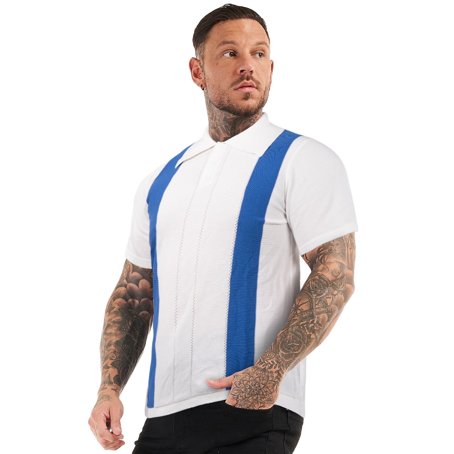 PREMIUM SHORT SLEEVE SLIM FIT POLO - WHITE/BLUE