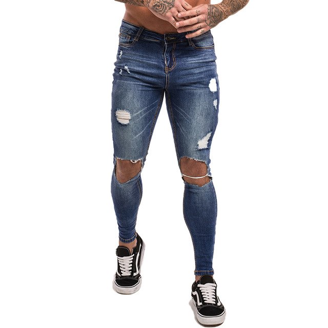 Men's Super Skinny Ripped Jeans-FITNESS ENGINEERING